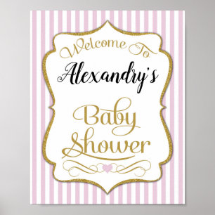 Baby Shower Welcome Sign Pink Gold Elegant