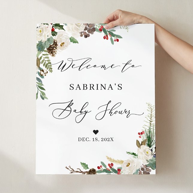 Baby Shower Welcome Sign Rustic Winter Floral (Creator Uploaded)