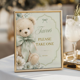 Baby Shower Welcome Sign Sage Green Teddy Bear