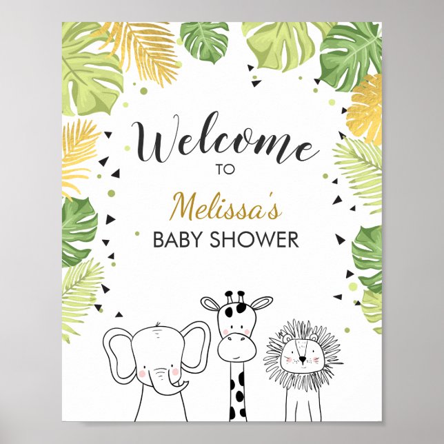 Baby Shower Welcome Sign Zoo Safari Jungle Wild (Front)