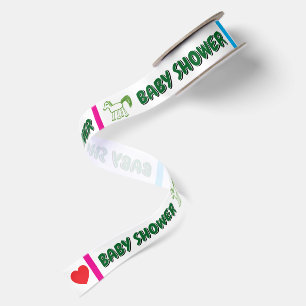 Baby Shower Whimsical Horse Pink Blue 1.5" Satin Ribbon