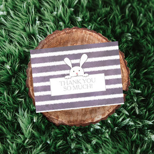 Baby Shower White Bunny Purple Stripe Thank You Card