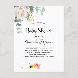 Baby Shower white floral greenery cute mum to bee Postcard