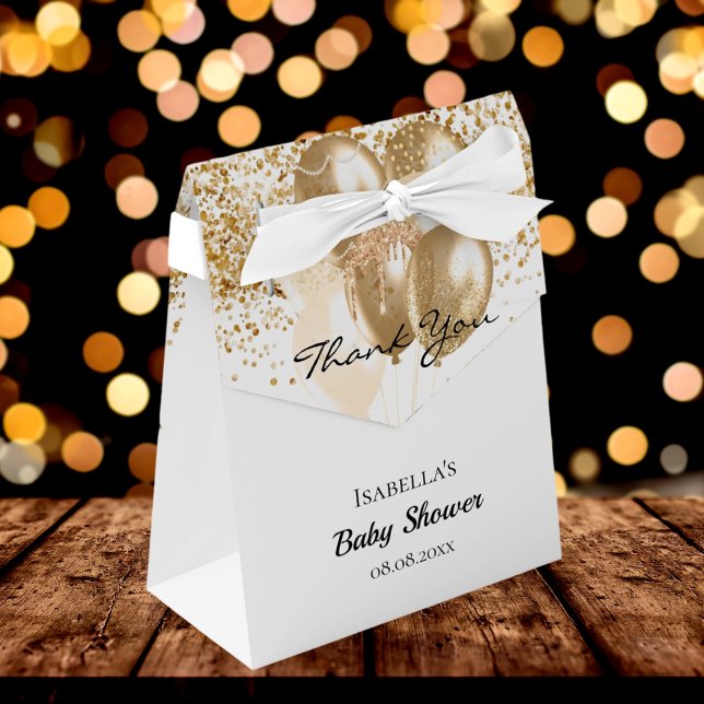 Baby Shower white gold glitter balloons thank you Favour Box (Creator Uploaded)