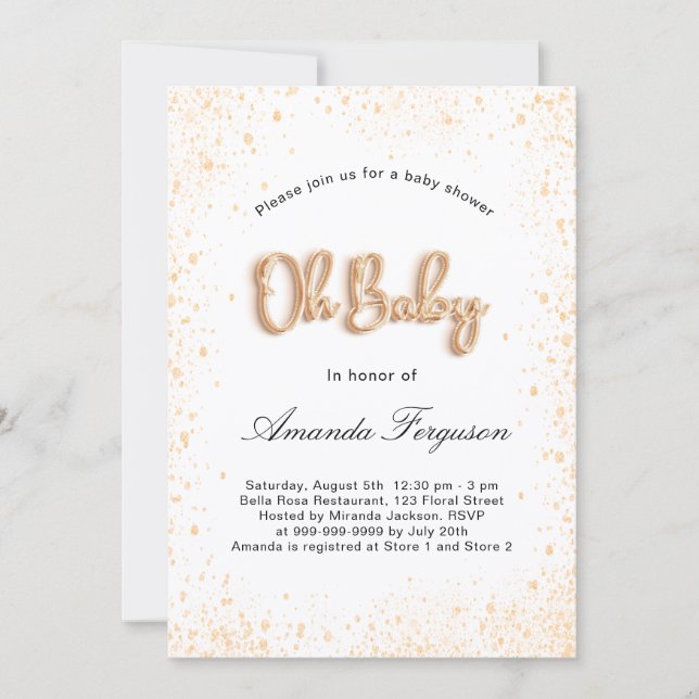 Baby Shower white gold glitter boy girl Invitation (Front)