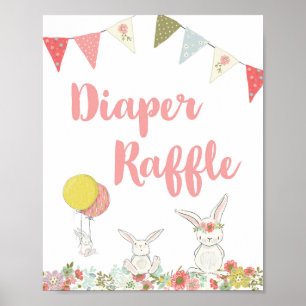 Baby Shower White Rabbit Diaper Raffle Sign