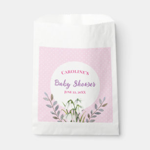 Baby Shower White Snowdrops Pink Polka Dots Favour Bag