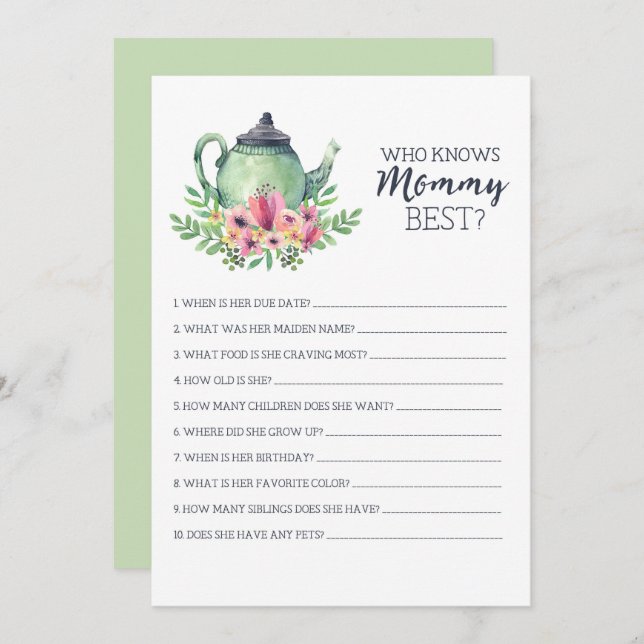 Baby Shower Who Knows Mummy Best Game Invitation (Front/Back)