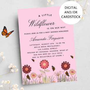 Baby Shower wildflowers butterfly pink retro Invitation
