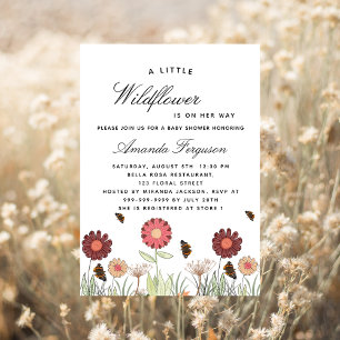 Baby Shower wildflowers butterfly retro Invitation Postcard