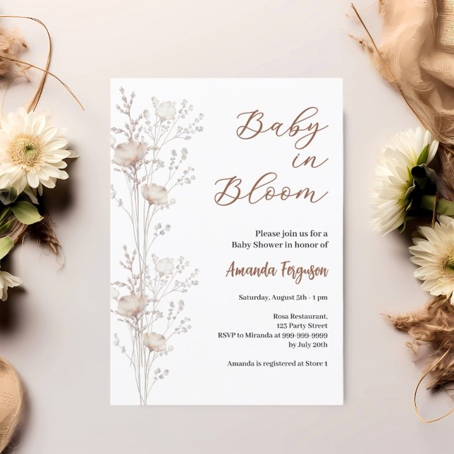 Baby shower wildflowers in bloom beige cream invitation (Creator Uploaded)