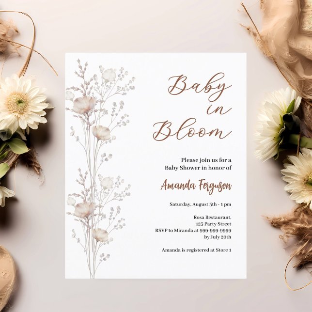 Baby shower wildflowers in bloom beige invitation (Creator Uploaded)