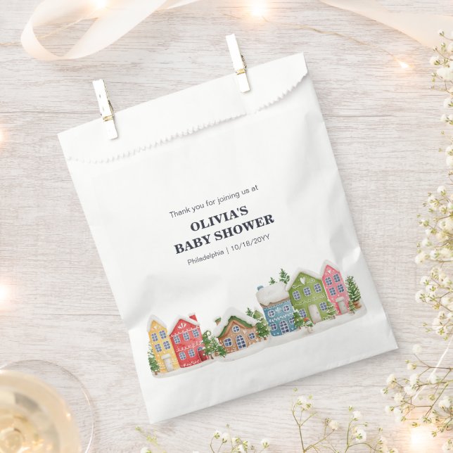 Baby Shower Winter snowy village Favour Bag (Clipped)