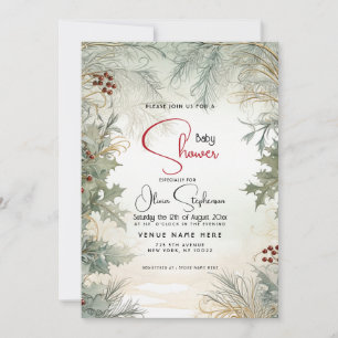 Baby Shower- Winter Watercolor Botanical  Invitation