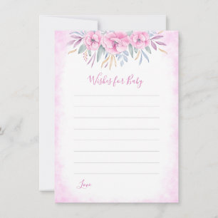 Baby Shower Wishes Baby Pink Flowers Watercolor Advice Card