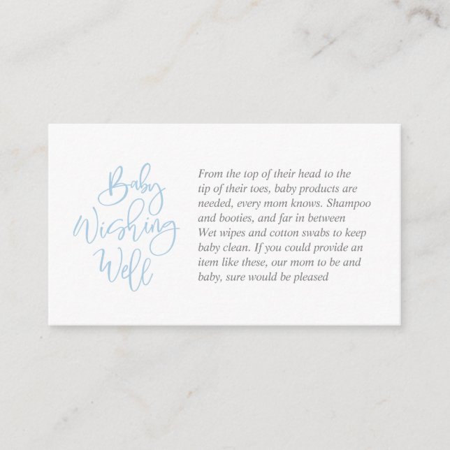 Baby Shower, Wishing Well, Blue Bell grey Script Enclosure Card (Front)