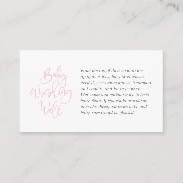 Baby Shower, Wishing Well, Creative pink Script Enclosure Card (Front)