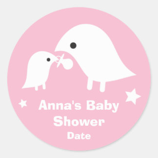 Baby Shower with Birdie Mum & Baby Sticker in Pink