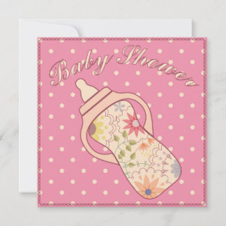 Baby shower with feeding bottle pink invitation