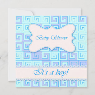 Baby shower with greek pattern blue 2 invitation