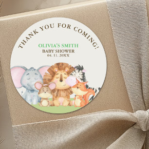 Baby shower with jungle animals theme classic round sticker