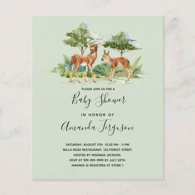 Baby shower woodland animals budget invitation (Front)