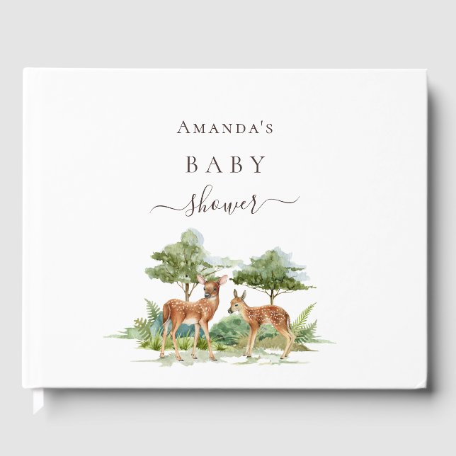 Baby shower woodland animals deer forest guest book (Front)