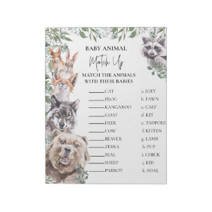 Baby Shower Woodland Animals Match Up Game Notepad