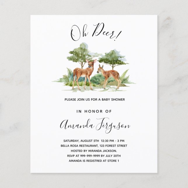 Baby shower woodland forest animal deer invitation (Front)