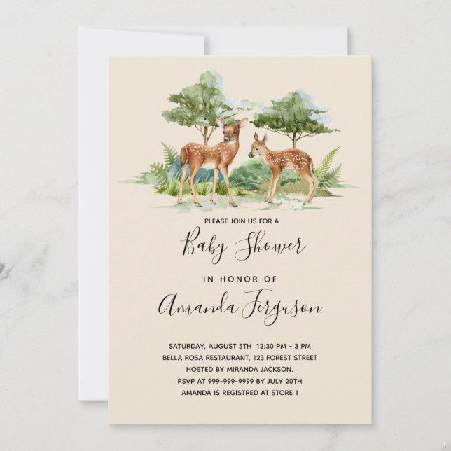 Baby shower woodland forest animals deer  invitation (Front)
