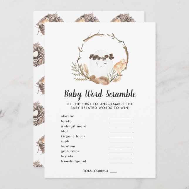 Baby Shower Word Scramble Game Card (Front/Back)