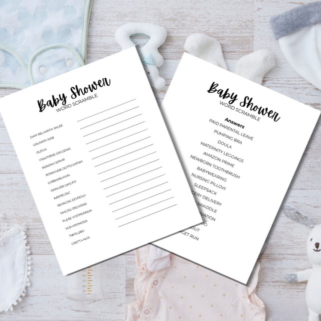 Baby Shower Word Scramble Game Custom Letterhead (Baby Shower Word Scramble printable game details and answer sheet)