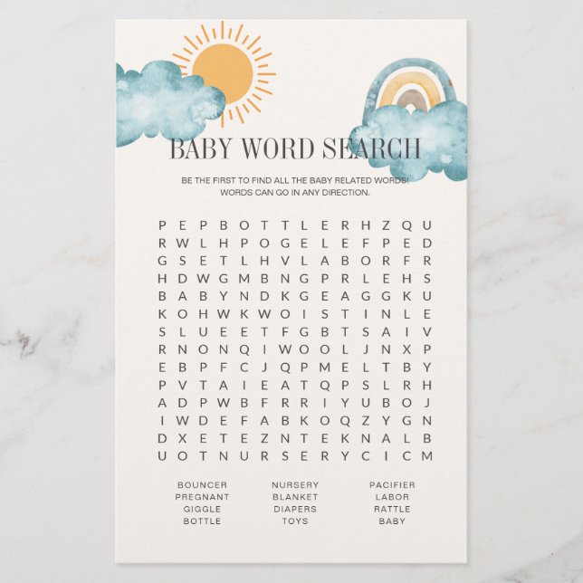 Baby Shower Word Search Game Card (Front)