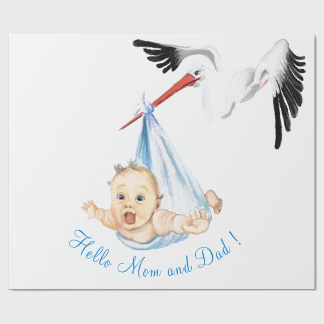Baby Shower Wrapping Paper Stork Carriying Baby (Flat)