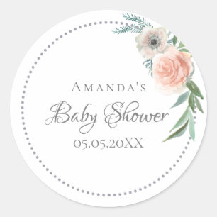 Baby Shower wreath watercolored pink florals Classic Round Sticker