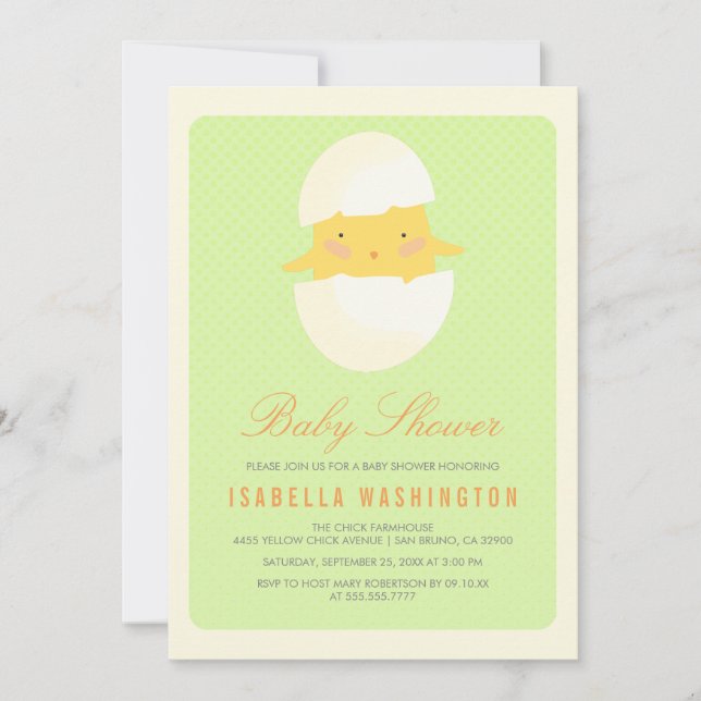 Baby Shower | Yellow Baby Chick Hatching From Egg Invitation (Front)