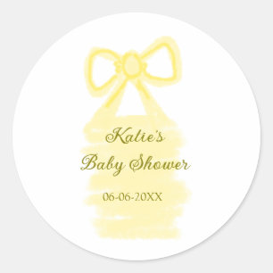 Baby shower yellow bow watercolor elegant modern classic round sticker