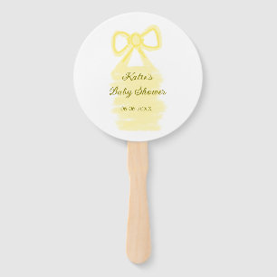 Baby shower yellow bow watercolor elegant modern hand fan