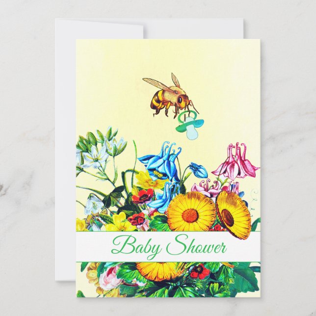 Baby Shower Yellow Floral Honey Bee Cute Invitation (Front)