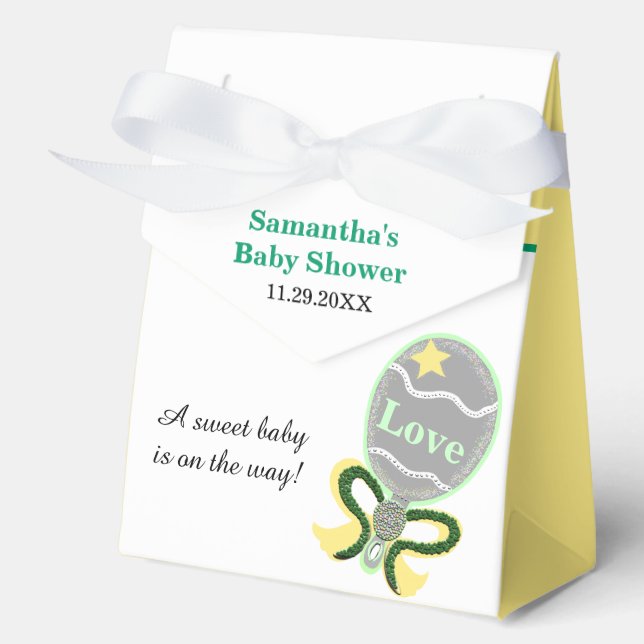 Baby Shower Yellow Green Rattle Favour Box (Front)