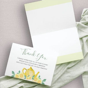 Baby Shower Yellow Watercolor Floral Teapot Thank You Card