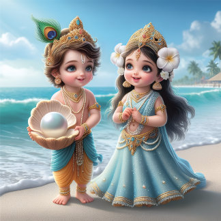 Baby Shree Krishna & Radha with Diamond Divine Key Ring