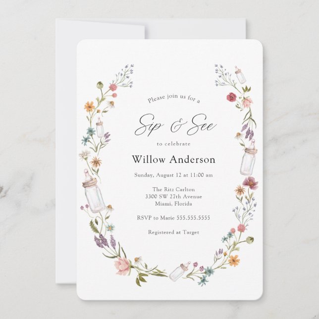 Baby Sip and See Wildflower Invitation (Front)