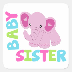 Baby Sister Elephant Square Sticker
