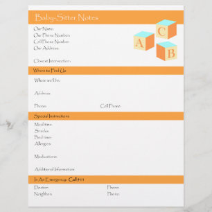 Baby Sitter List of information and Instructions Flyer
