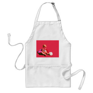 baby sitting and playing pink easter posterised co standard apron