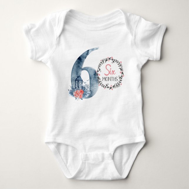 Baby Six Months Milestone (pink/blue) Baby Bodysuit (Front)