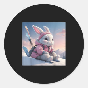 Baby Ski Bunny In Snow Winter Motif Ski Rabbit Alp Classic Round Sticker