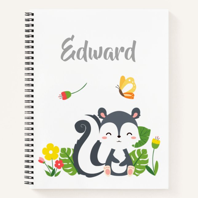 Baby Skunk, Butterfly & Flowers Notebook (Front)