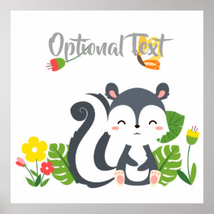 Baby Skunk, Butterfly & Flowers Poster
